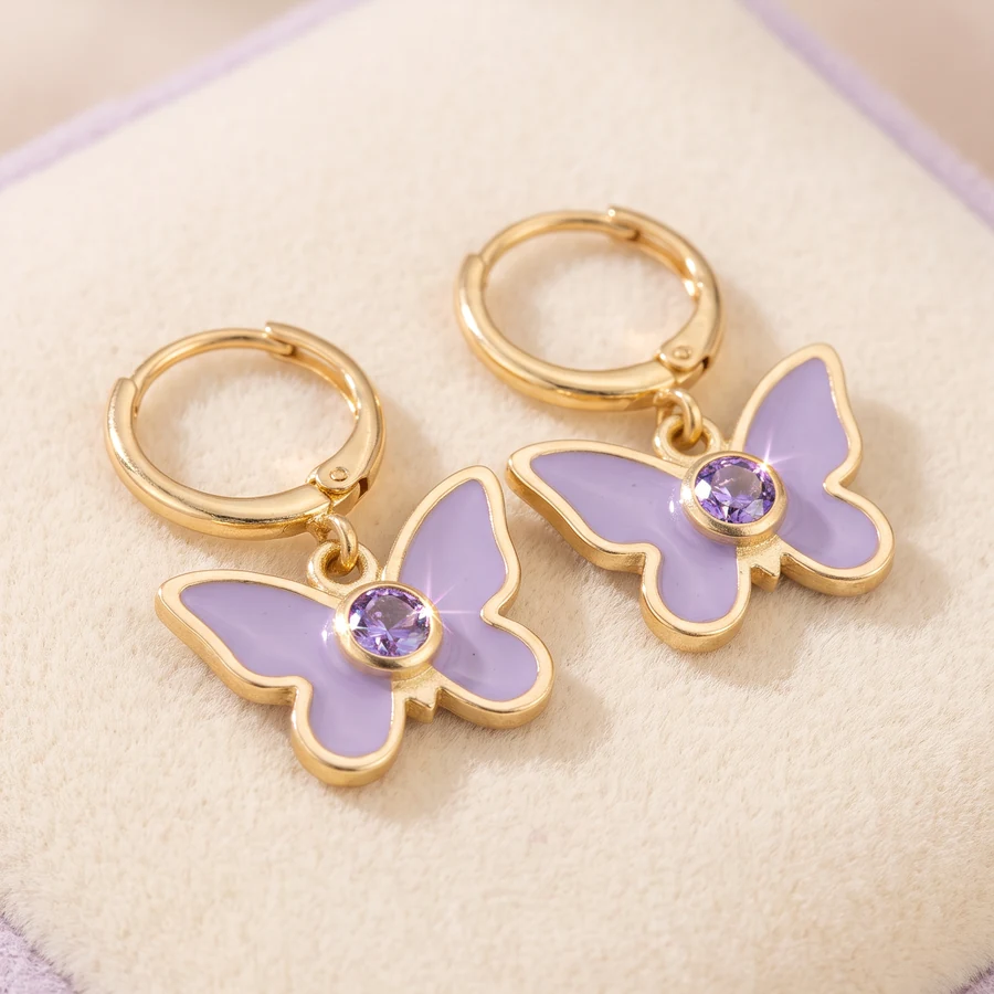Aurelia — Lilac Butterfly Drop Earrings in Gold-Plated Sterling Silver, view 2