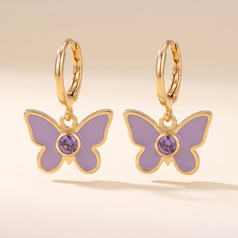 Aurelia — Lilac Butterfly Drop Earrings in Gold-Plated Sterling Silver, view 3