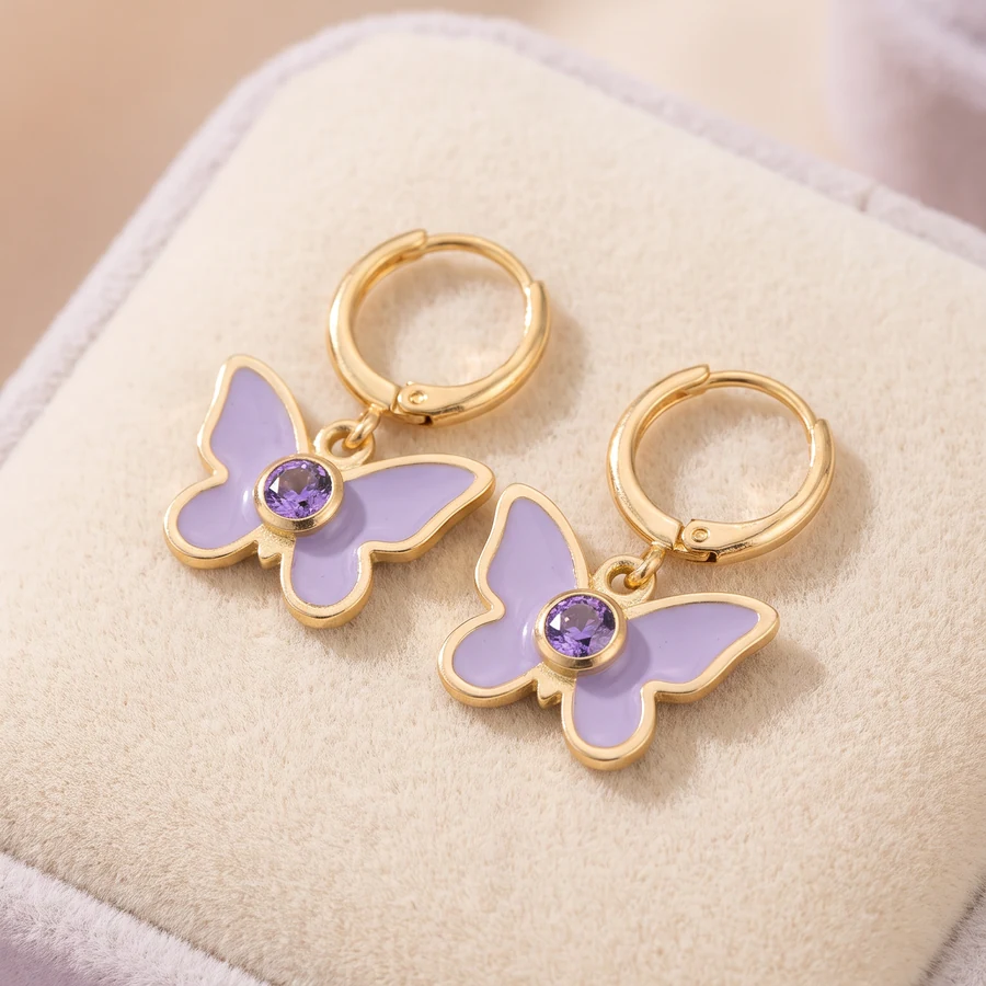 Aurelia — Lilac Butterfly Drop Earrings in Gold-Plated Sterling Silver, view 4