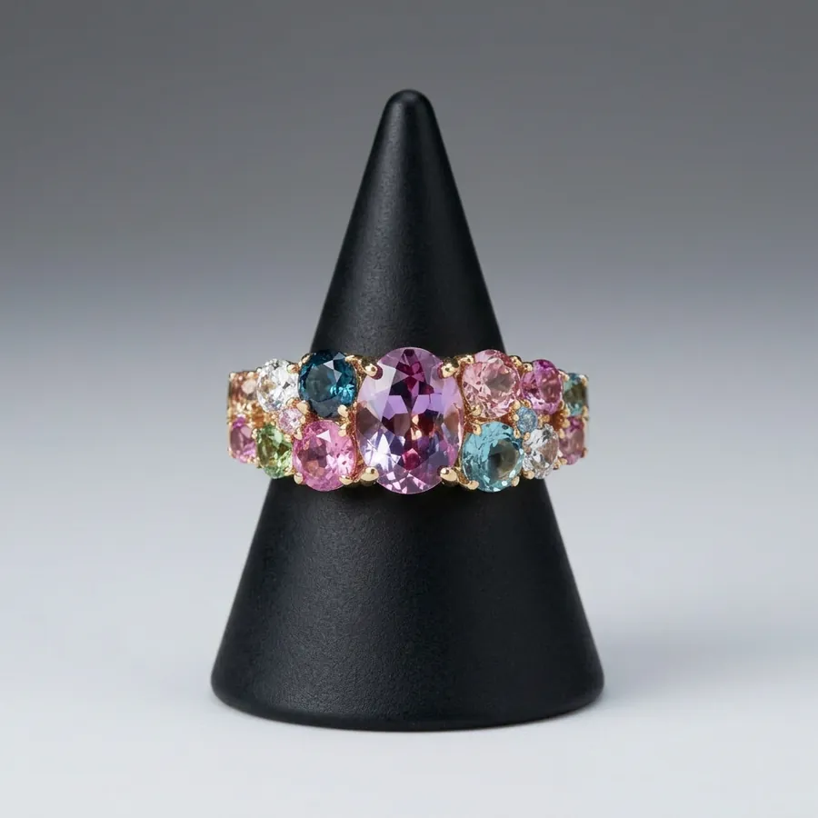 Aurora — Multi Gemstone Cluster Ring in Gilded Sterling Silver, view 2