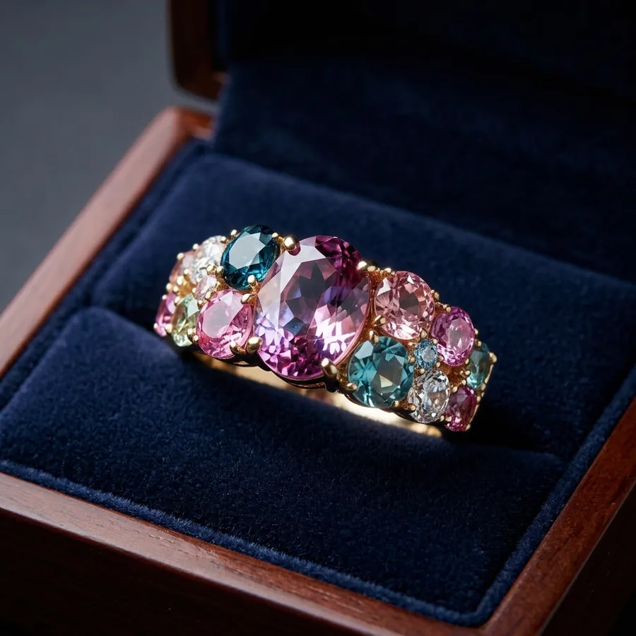 Aurora — Multi Gemstone Cluster Ring in Gilded Sterling Silver, view 3