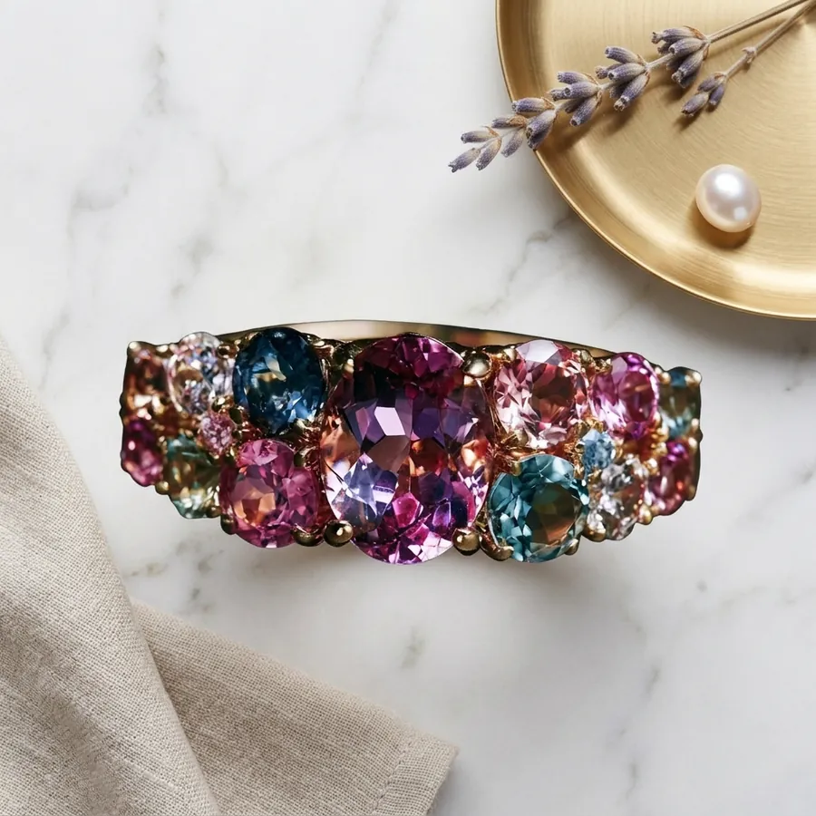 Aurora — Multi Gemstone Cluster Ring in Gilded Sterling Silver, view 4