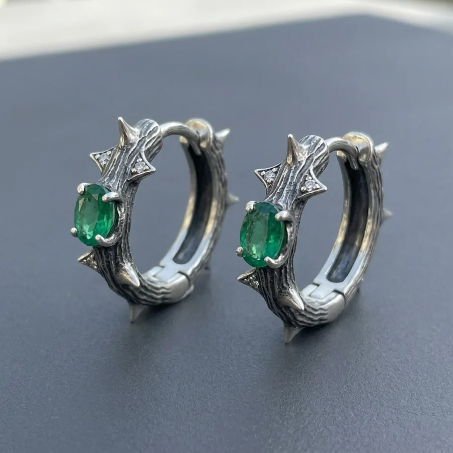 Blackthorn — Gothic Thorn Hoop Earrings in Sterling Silver, view 1