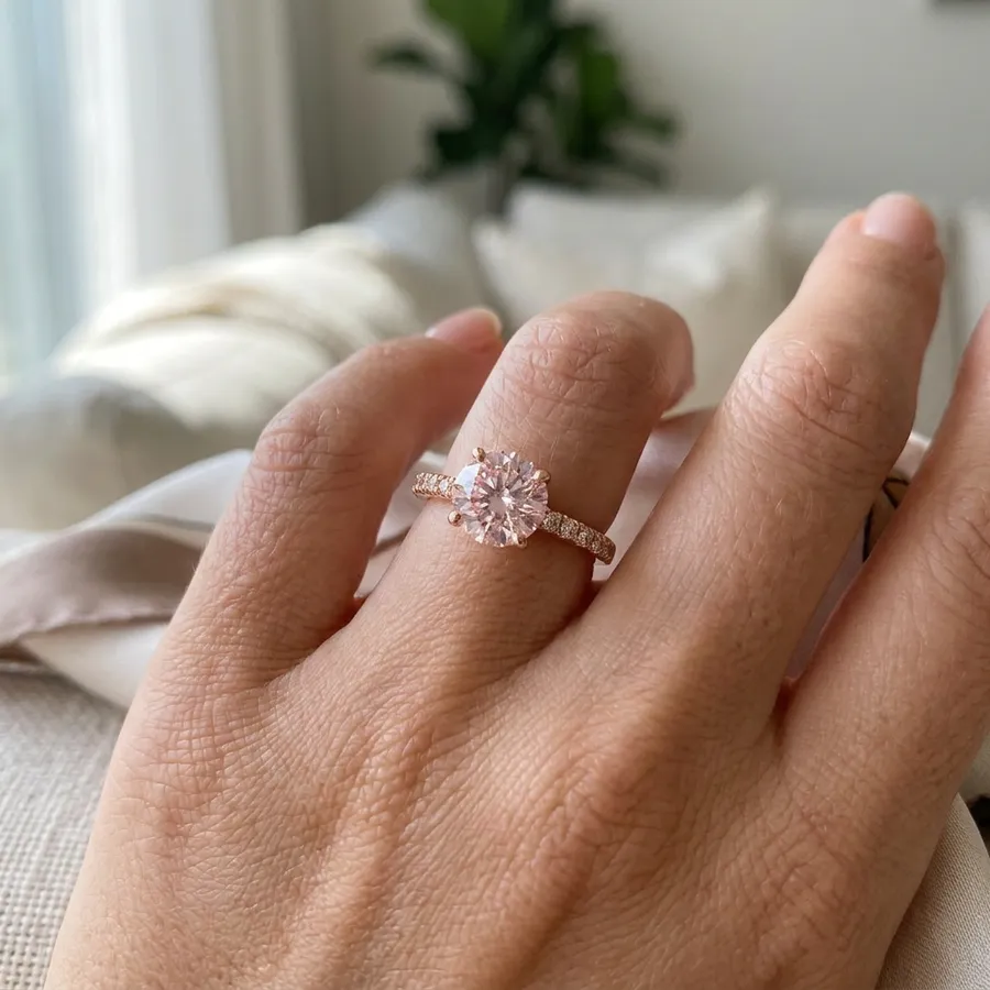 Seraphine — Lab-Created Blush Stone Engagement Ring in Rose-Gold Gilded Sterling Silver, view 2