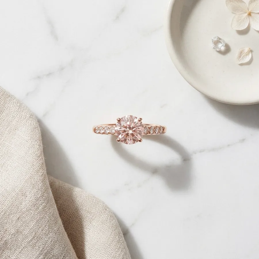 Seraphine — Lab-Created Blush Stone Engagement Ring in Rose-Gold Gilded Sterling Silver