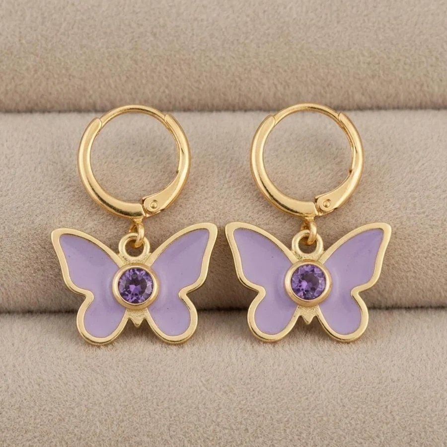 Aurelia — Lilac Butterfly Drop Earrings with Lab-Created Amethyst in Gold-Plated Sterling Silver