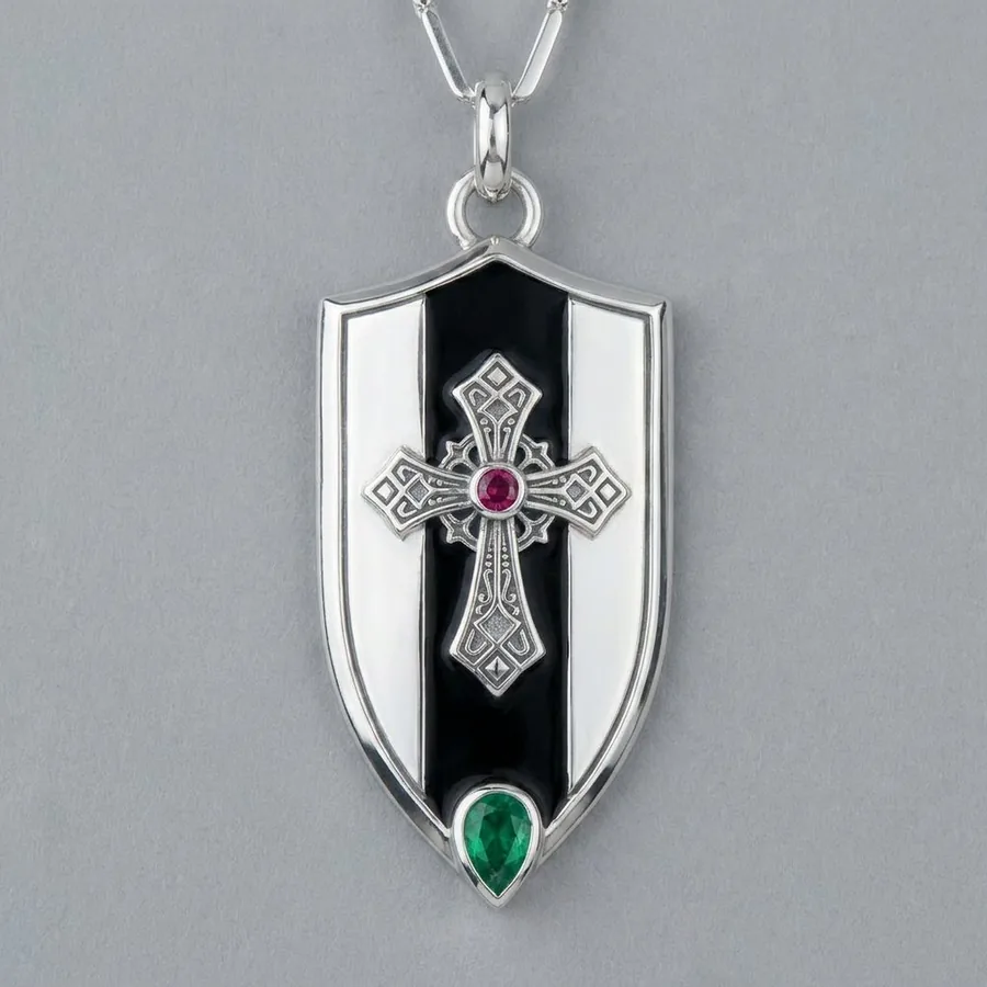 Ward — Gothic Cross Shield Necklace in Sterling Silver, view 2