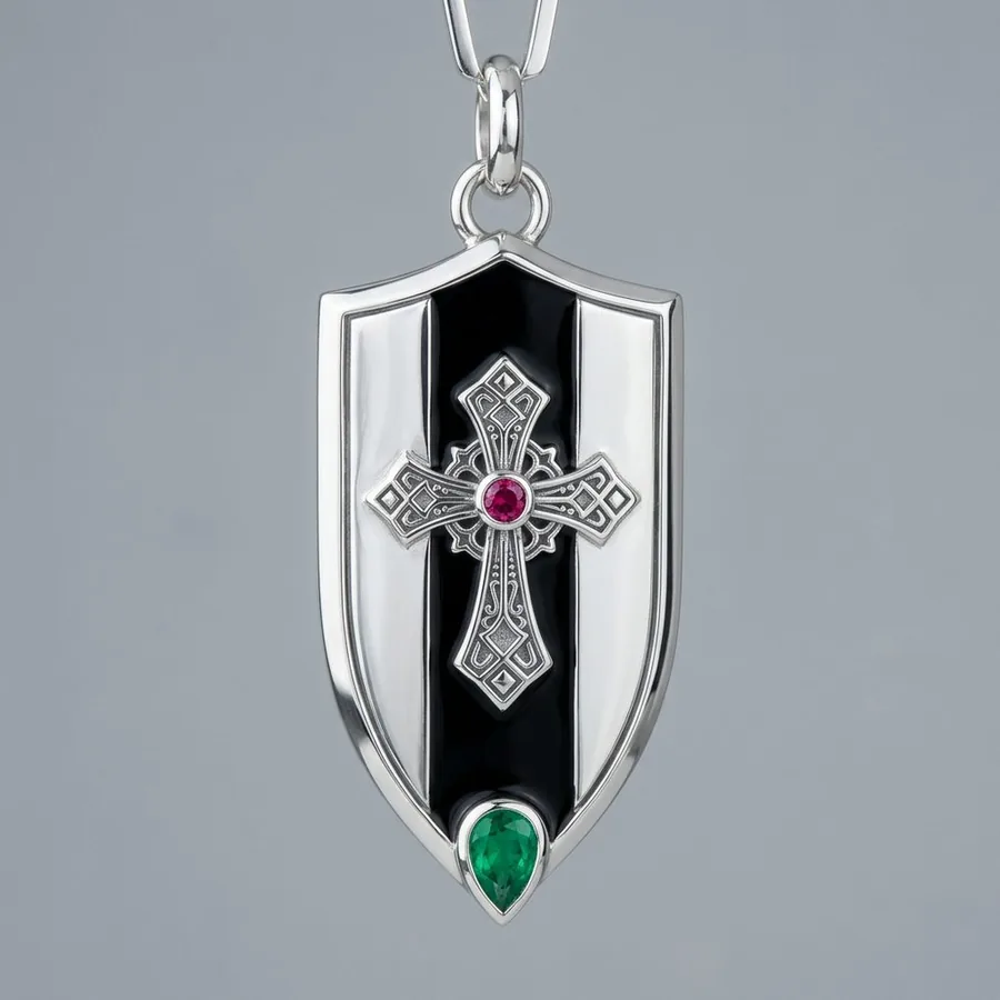 Ward — Gothic Cross Shield Necklace in Sterling Silver, view 3