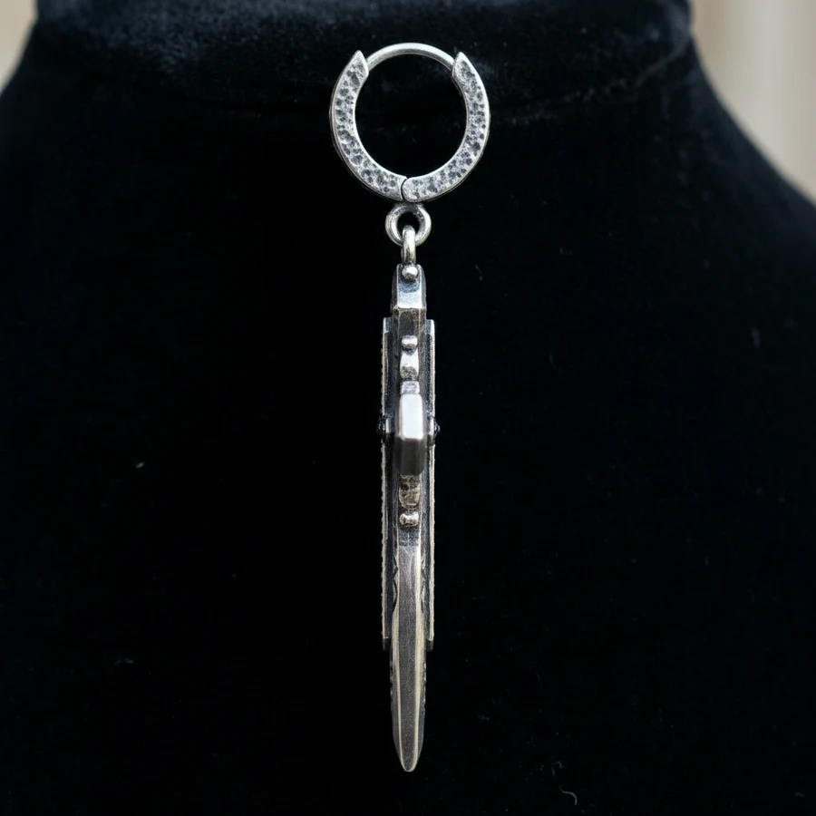 Crux — Gothic Cross Dagger Drop Earrings in Sterling Silver, view 4