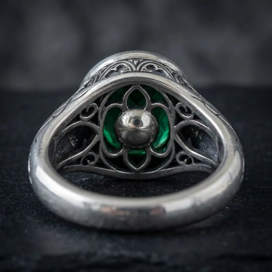 Nightshade — Gothic Lab-Created Green Stone Ring in Sterling Silver, view 3