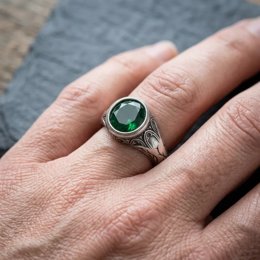 Nightshade — Gothic Lab-Created Green Stone Ring in Sterling Silver, view 4