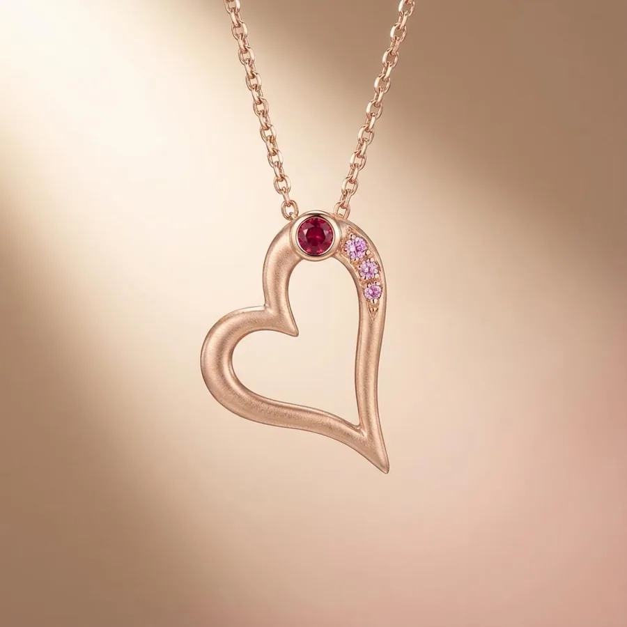 Isolde — Rose-Gold Open Heart Necklace with Lab-Created Ruby