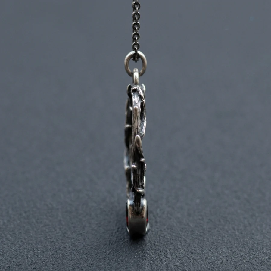 Hecate — Thorn Crescent Moon Necklace with Lab-Created Garnet, view 4