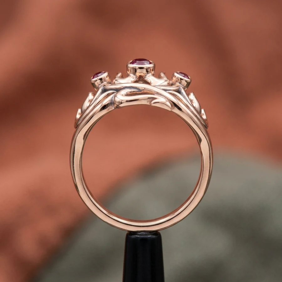 Ignis — Rose-Gold Flame Crown Ring with Lab-Created Ruby, view 3