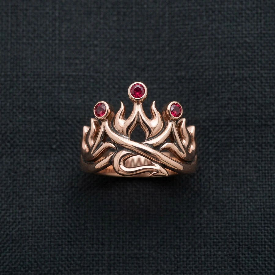 Ignis — Rose-Gold Flame Crown Ring with Lab-Created Ruby, view 1