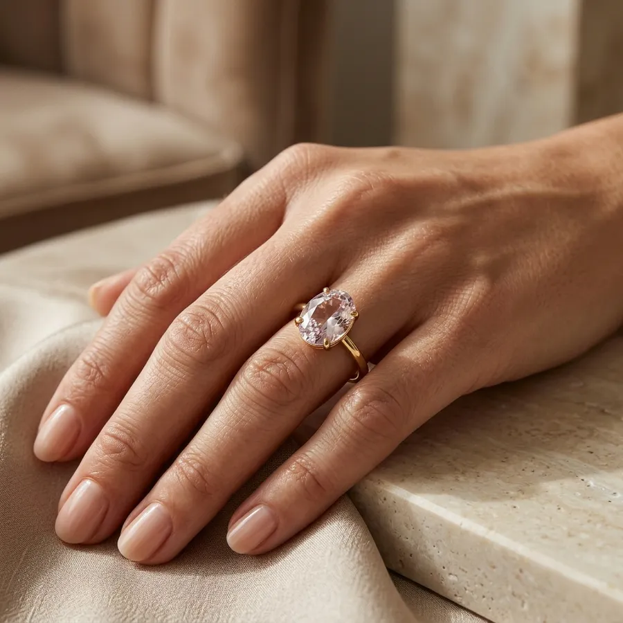 Wisteria — Lab-Created Lavender Stone Solitaire Ring in Gilded Sterling Silver, view 3