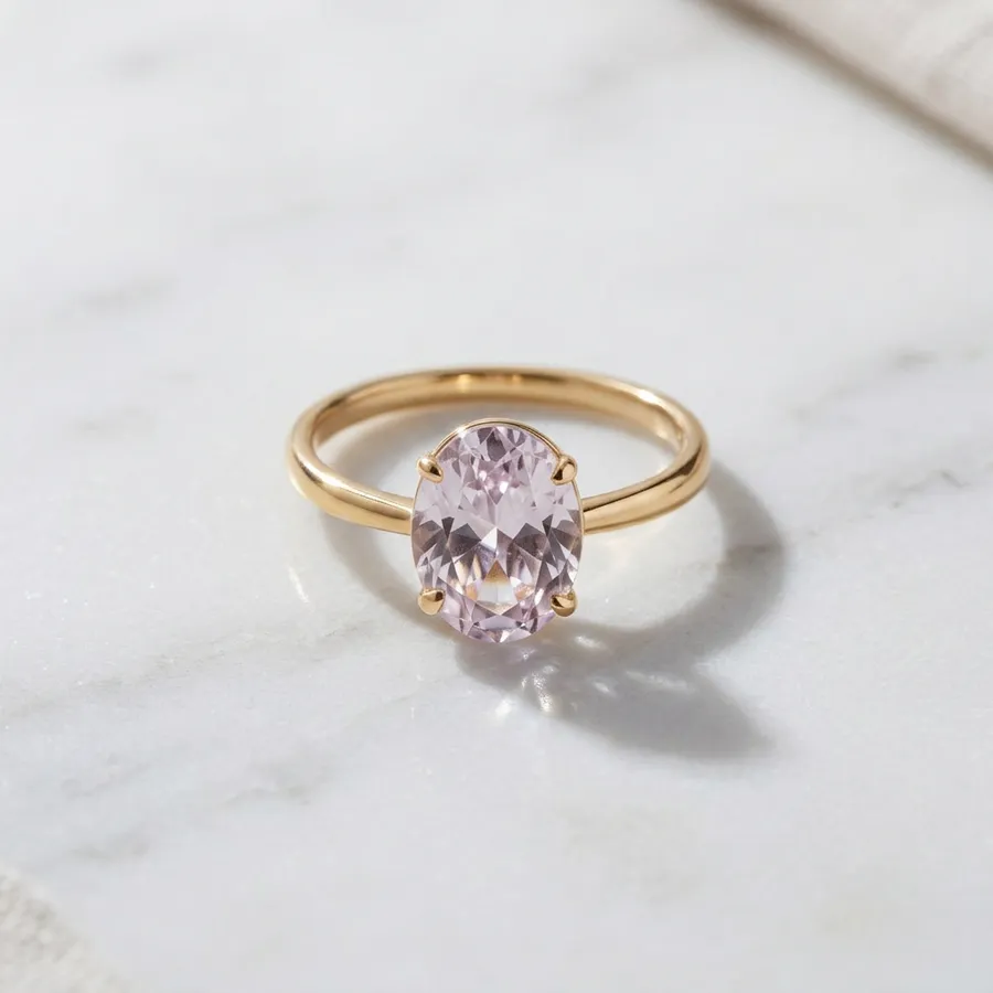 Wisteria — Lab-Created Lavender Stone Solitaire Ring in Gilded Sterling Silver, view 4