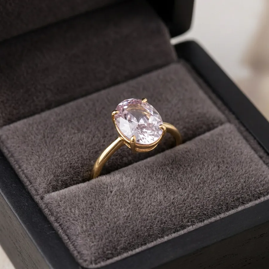 Wisteria — Lab-Created Lavender Stone Solitaire Ring in Gilded Sterling Silver, view 5