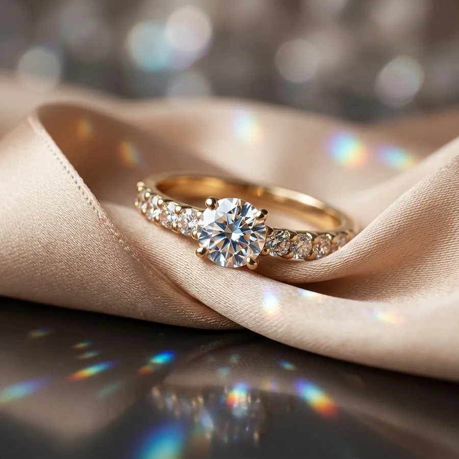 Meridian — White Sapphire Engagement Ring in Gilded Sterling Silver, view 3