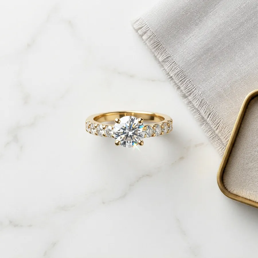 Meridian — White Sapphire Engagement Ring in Gilded Sterling Silver, view 4