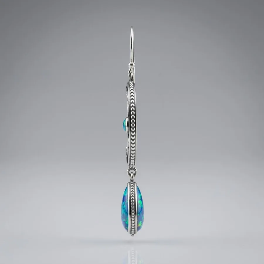 Vesper — Crescent Moon Earrings with Lab-Created Opal in Sterling Silver, view 3