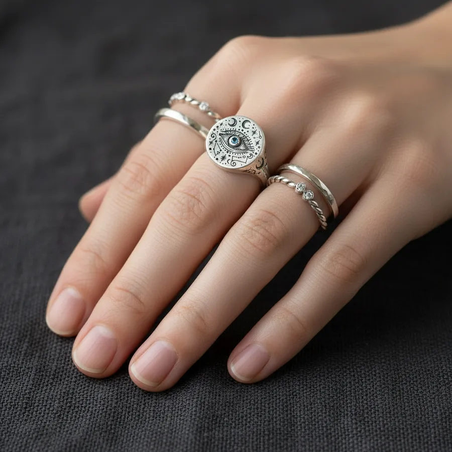 Oculus — Sterling Silver All Seeing Eye Signet Ring, view 2