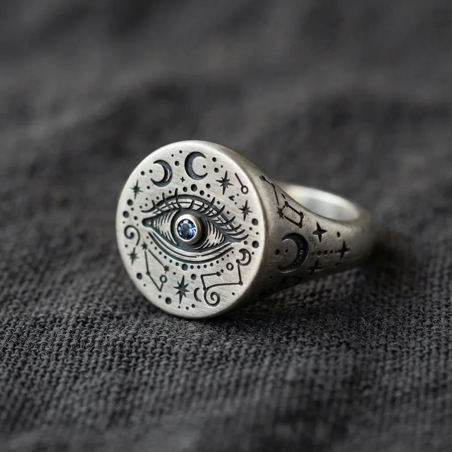 Oculus — Sterling Silver All Seeing Eye Signet Ring, view 3