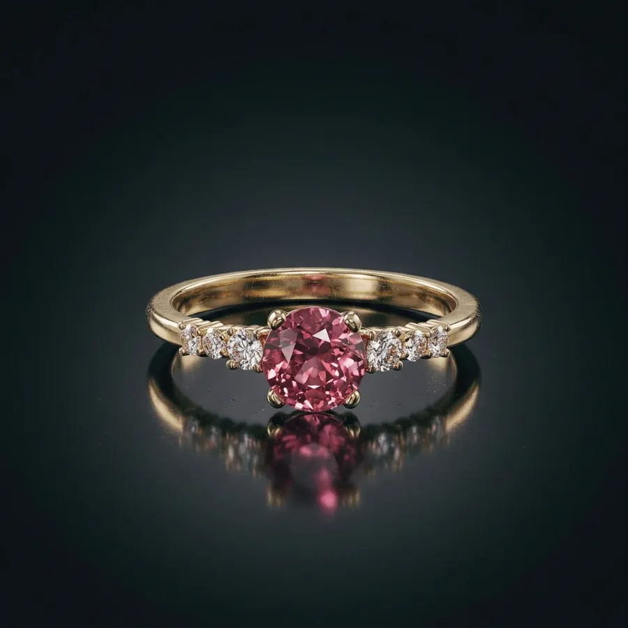 Damask — Lab-Created Pink Stone Ring in Gilded Sterling Silver, view 2