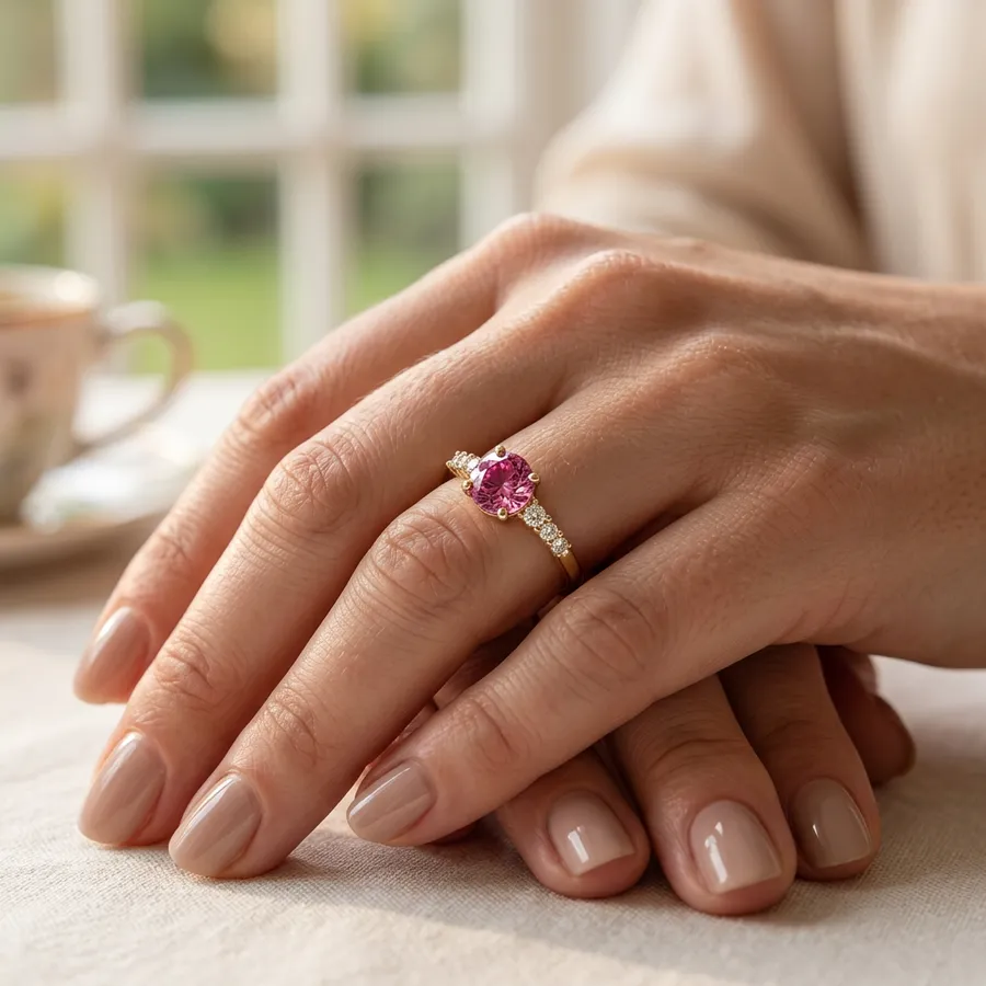 Damask — Lab-Created Pink Stone Ring in Gilded Sterling Silver, view 3