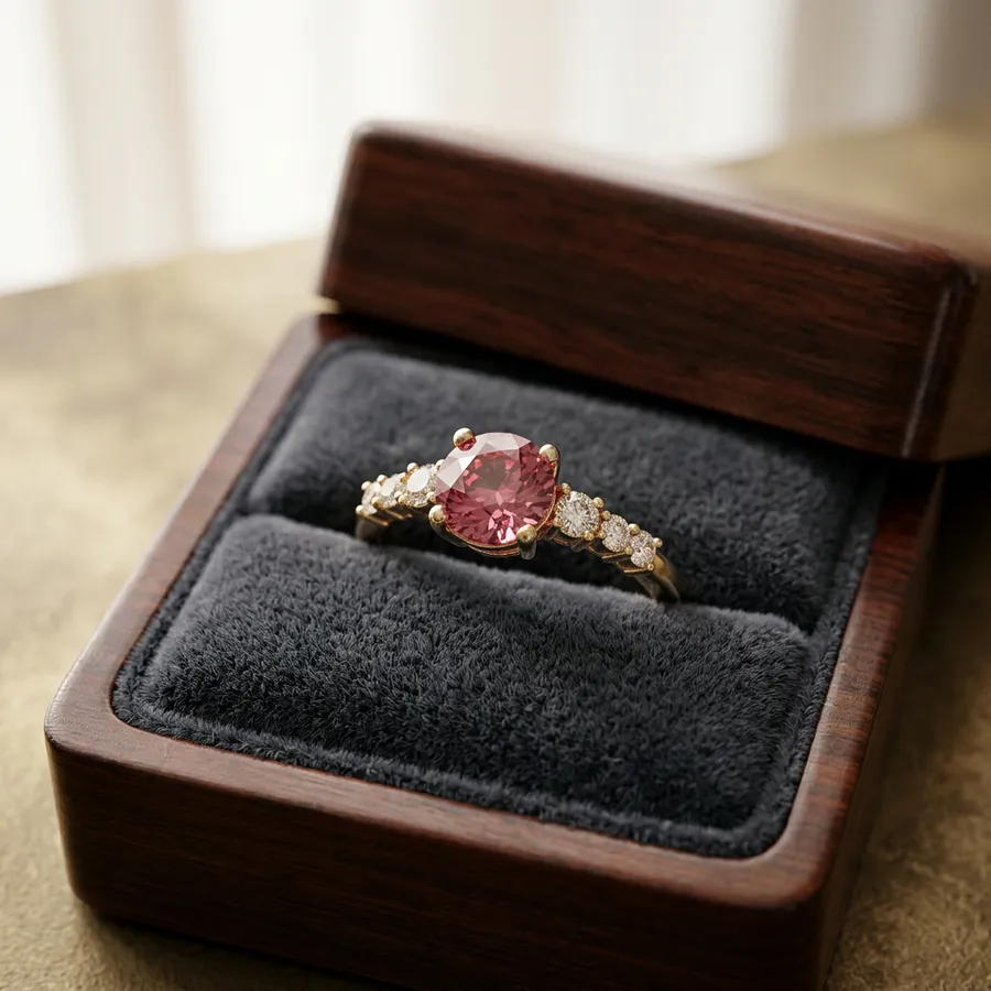 Damask — Lab-Created Pink Stone Ring in Gilded Sterling Silver, view 4