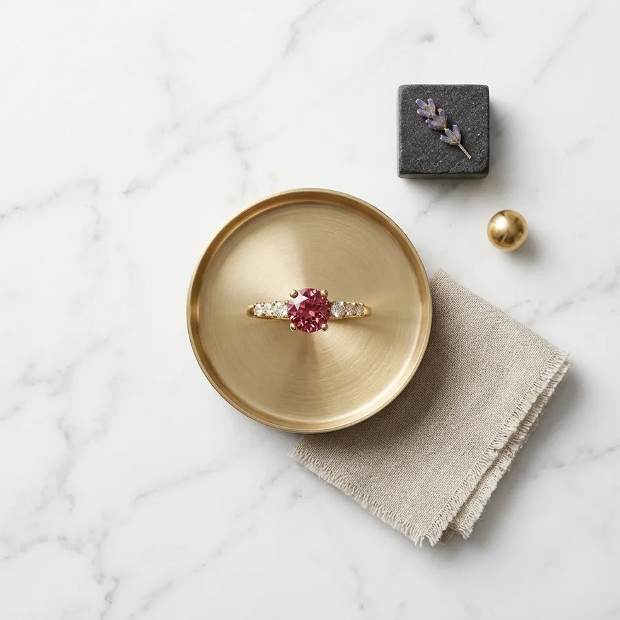 Damask — Lab-Created Pink Stone Ring in Gilded Sterling Silver, view 5