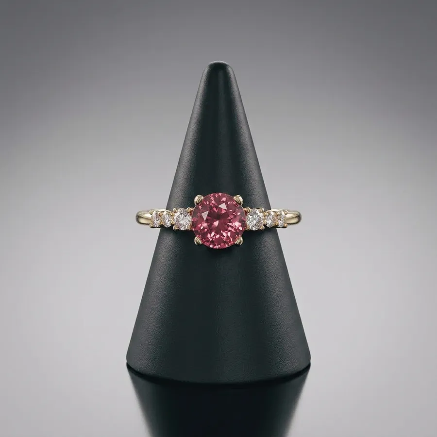 Damask — Lab-Created Pink Stone Ring in Gilded Sterling Silver, view 6