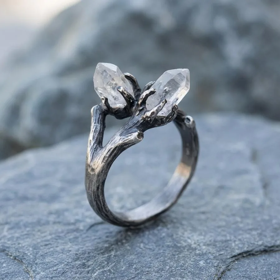 Wildwood — Raw Quartz Branch Ring in Sterling Silver, view 2