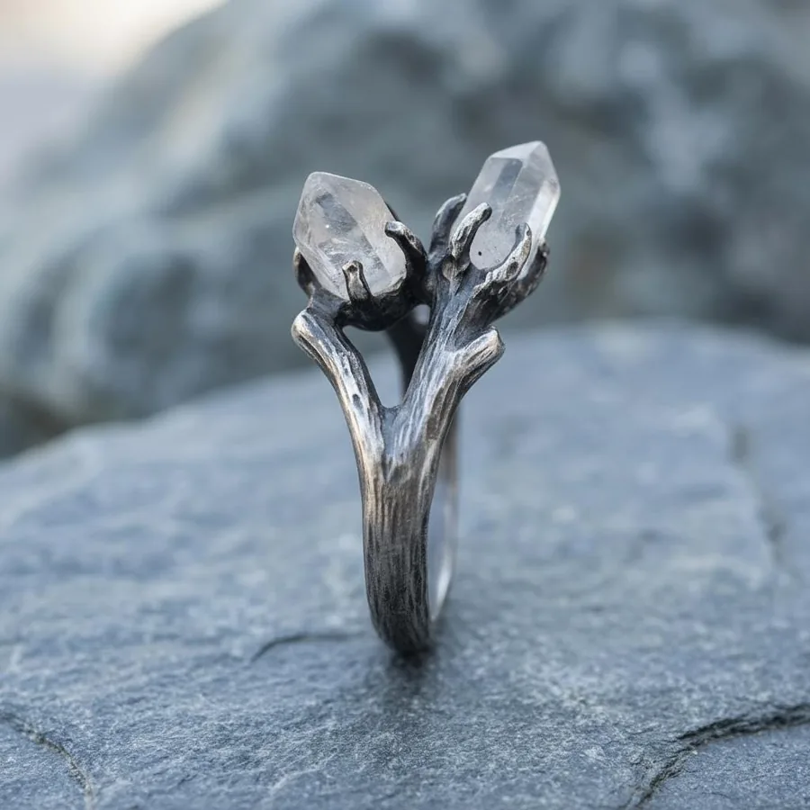 Wildwood — Raw Quartz Branch Ring in Sterling Silver, view 3