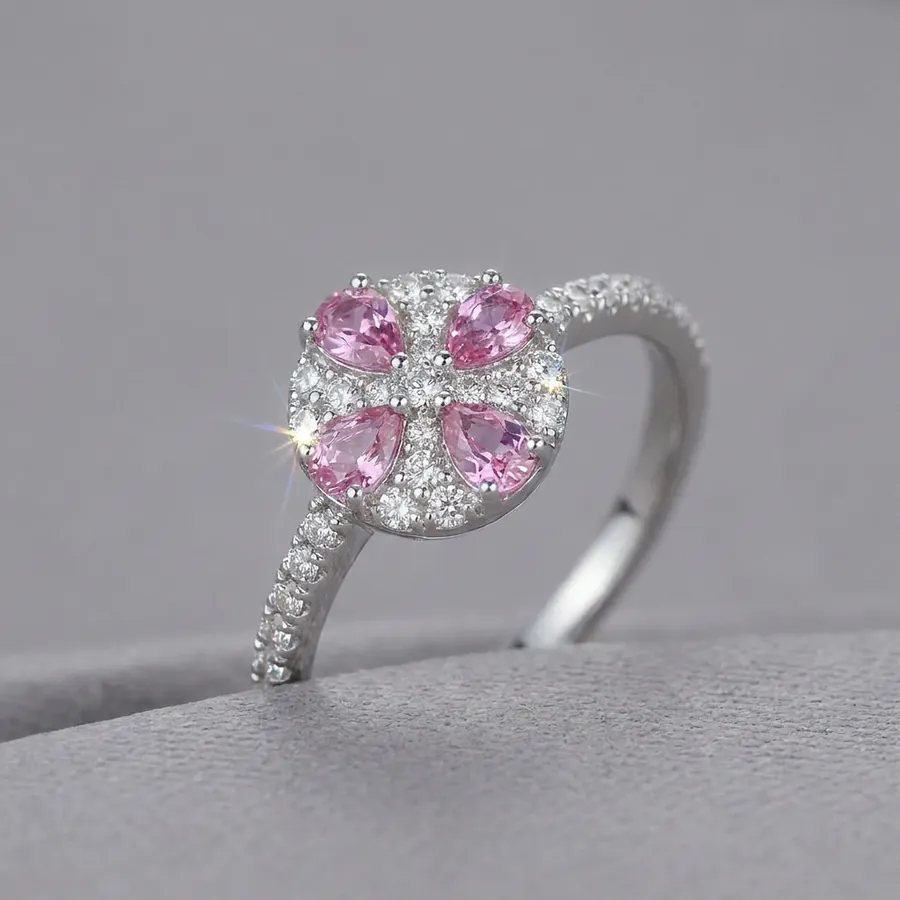 Rosette — Pink Sapphire Clover Ring in Sterling Silver