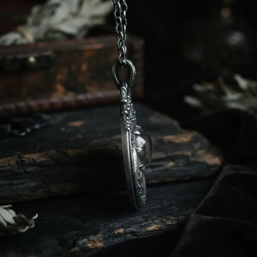 Sibyl — Sterling Silver Scrying Orb Moon Pendant, view 4