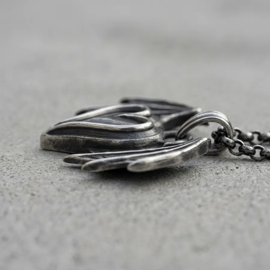 Smitten — Bat Wing Heart Necklace in Sterling Silver, view 4