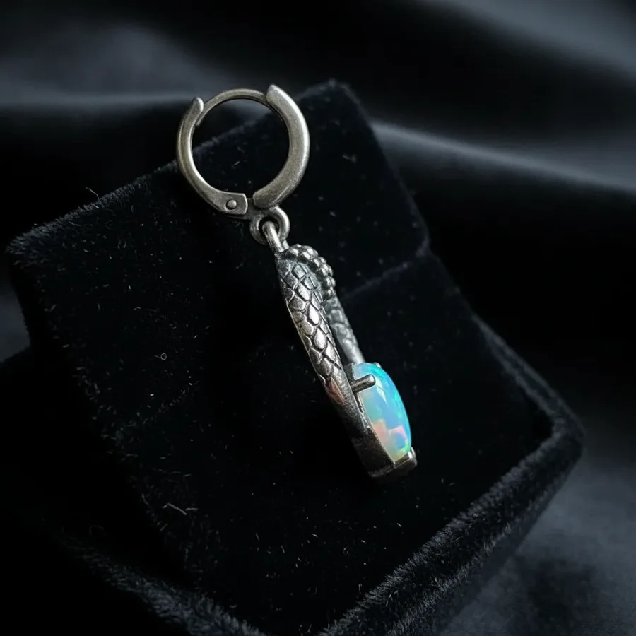 Ophidia — Lab-Created Opal Snake Earrings in Sterling Silver, view 4