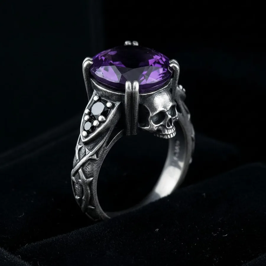 Sovereign — Amethyst Skull Ring in Sterling Silver