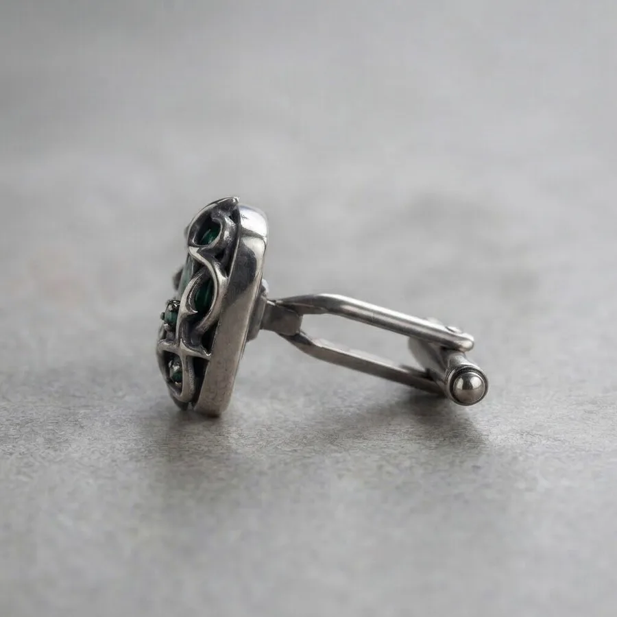 Thicket — Sterling Silver Thorn Cufflinks with a Green Cabochon, view 4