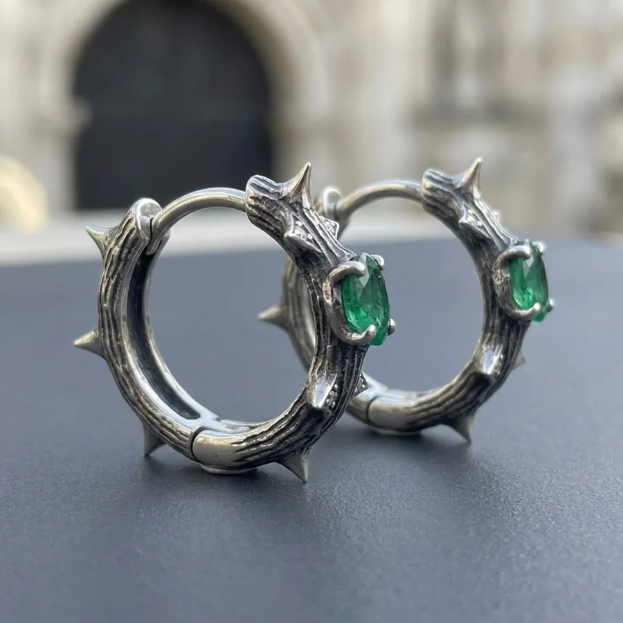 Blackthorn — Gothic Thorn Hoop Earrings in Sterling Silver, view 2