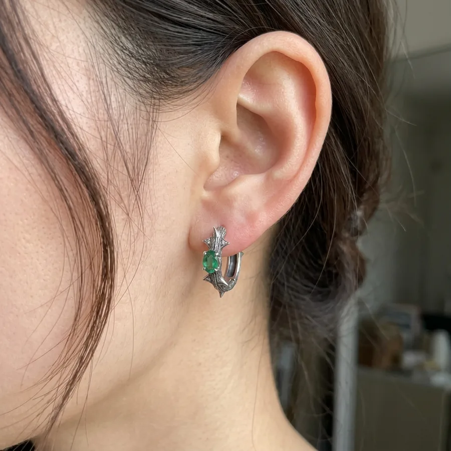Blackthorn — Gothic Thorn Hoop Earrings in Sterling Silver, view 3