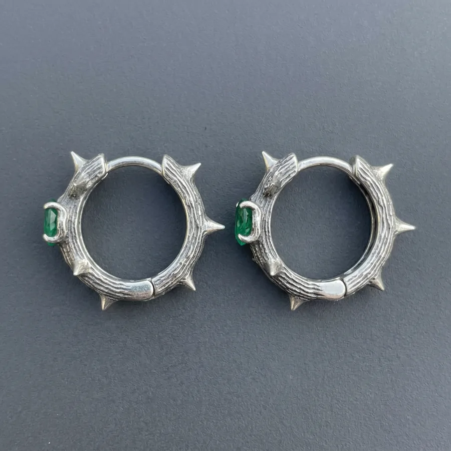 Blackthorn — Gothic Thorn Hoop Earrings in Sterling Silver, view 4