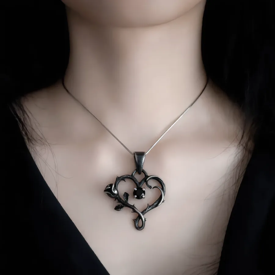 Briarheart — Thorn Heart Necklace with Lab-Created Black Spinel, view 2