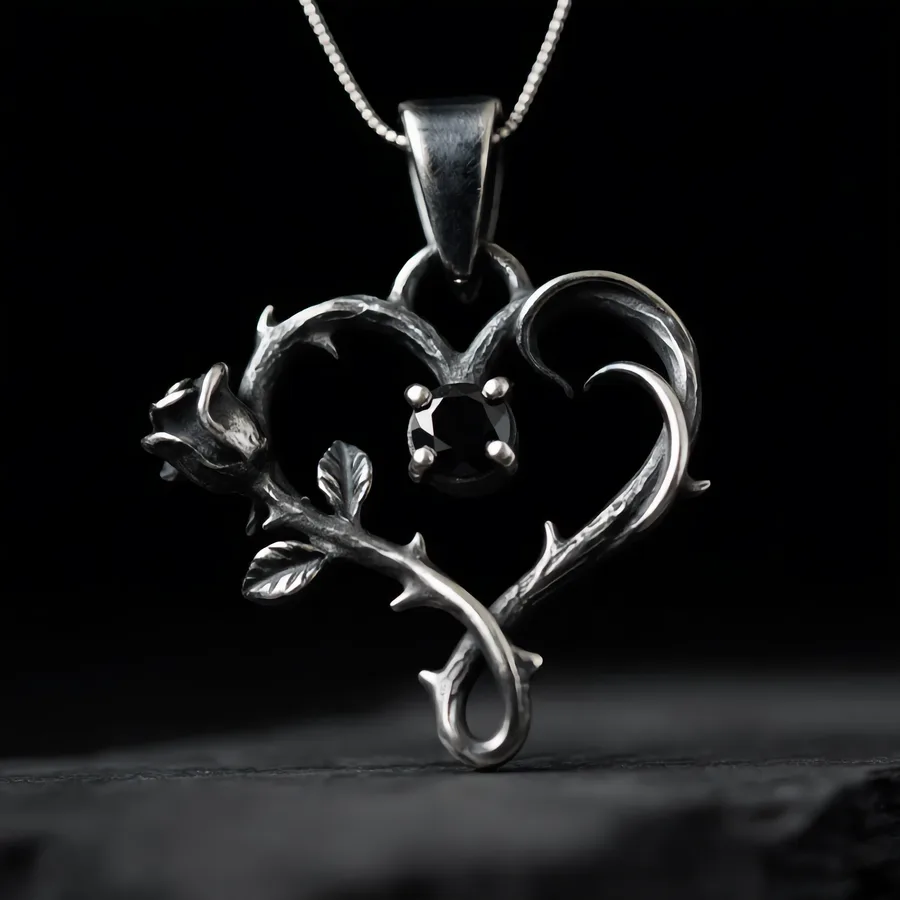 Briarheart — Thorn Heart Necklace with Lab-Created Black Spinel, view 3