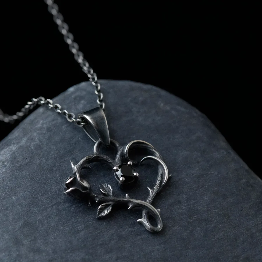 Briarheart — Thorn Heart Necklace with Lab-Created Black Spinel, view 4