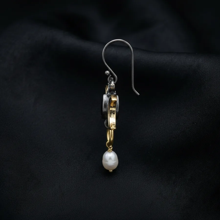 Triune — Sterling Silver Triple Moon Earrings with Cultured Pearl, view 4