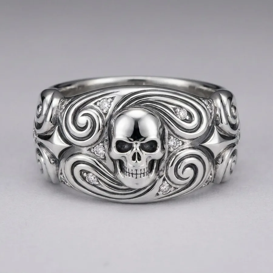 Undertow — Wide Sterling Silver Skull Band