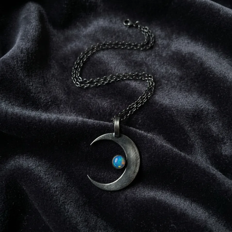 Wane — Crescent Moon Necklace in Sterling Silver, view 2