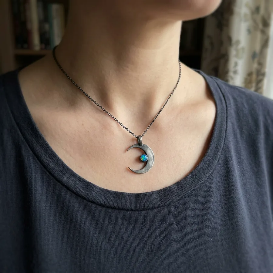 Wane — Crescent Moon Necklace in Sterling Silver, view 4